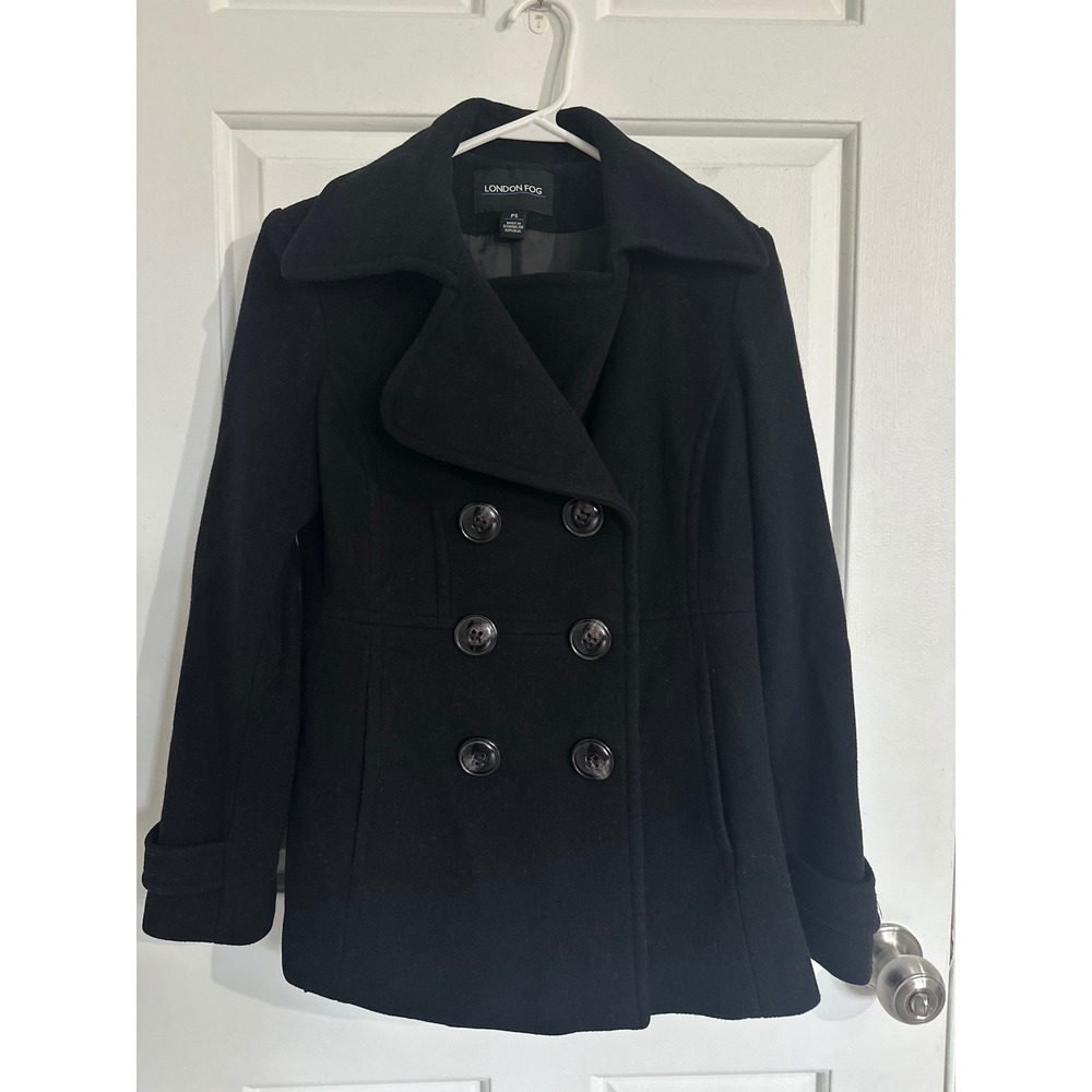 London Fog Black Double Breasted Wool Blend Peacoat Petite‎ Small